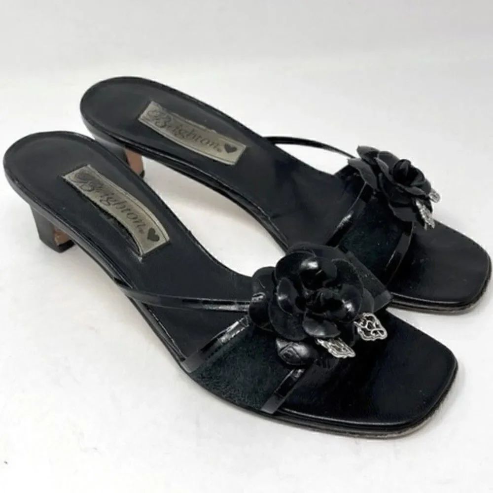 Brighton Raina black heeled sandals 6M metal accents BoxB